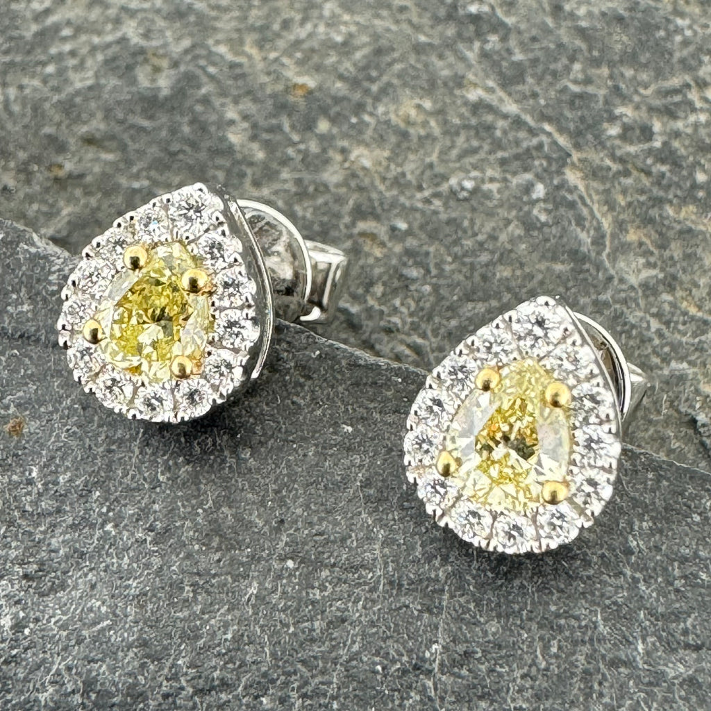 Yellow Diamond Halo Earrings