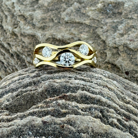 Yellow Gold Multi Diamond Wave Ring
