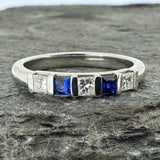 Platinum Ring with Princess Cut Sapphire and Diamonds