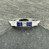 Platinum Ring with Princess Cut Sapphire and Diamonds