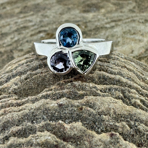 Aquamarine and Sapphire Trio Ring