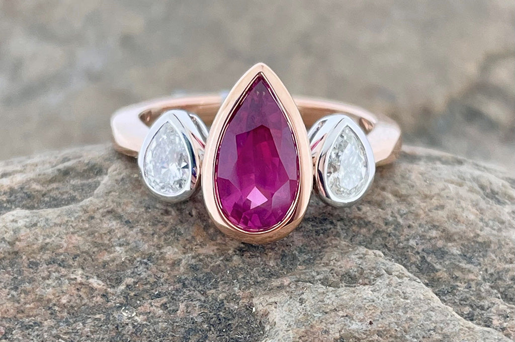 Sunset Pink Sapphire and Diamond Ring