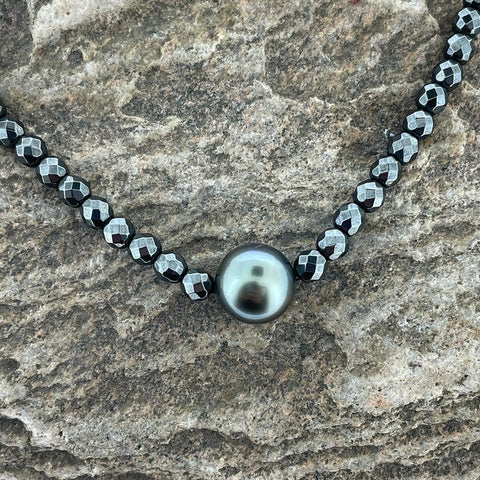 Hematite and Tahitian Pearl Necklace